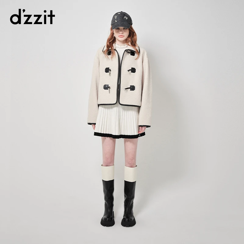 592【陈嘉尔专属】dzzit地素白色短外套秋冬甜酷黑色时尚环保皮设计