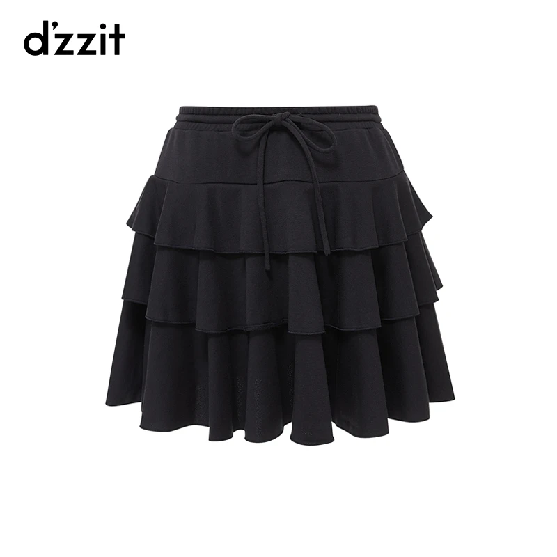 dzzit地素荷叶边半裙春秋少女风纯色荷叶边蛋糕短裙女3H1S2031A