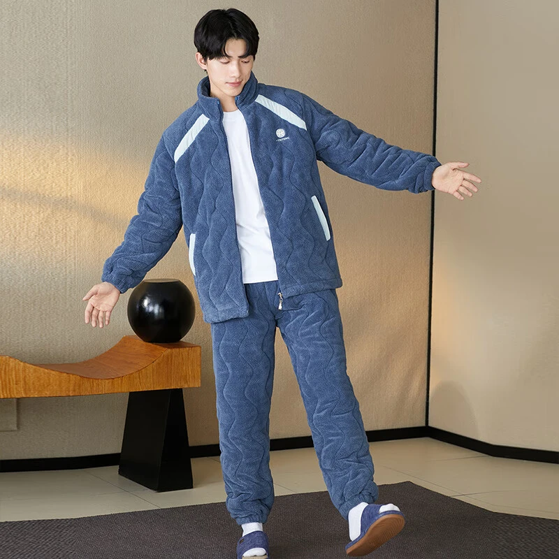 芬腾睡衣男士【外穿运动风】2024秋冬立领拉链长袖三层夹棉家居服