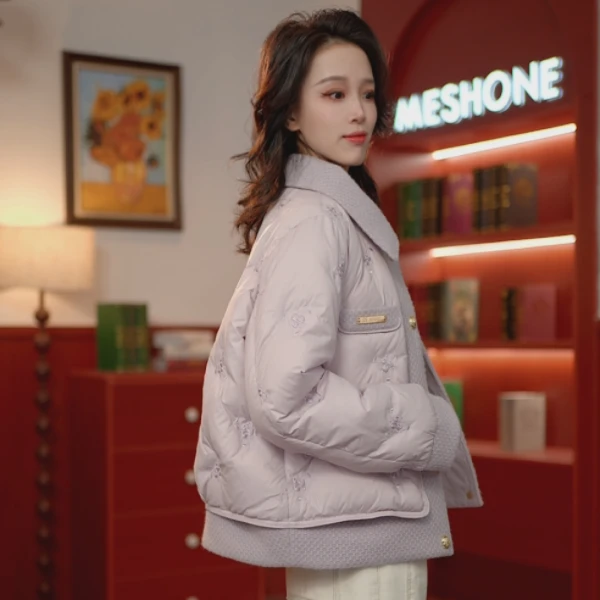TT 2024设计师新款重工刺绣小香风羊毛拼接羽绒服外套W45Q30983