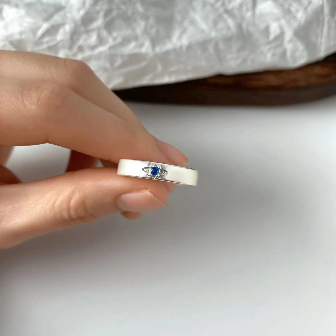 铜合金合成锆石戒指 海蓝拉丝戒指蓝色简约镶嵌【167814】