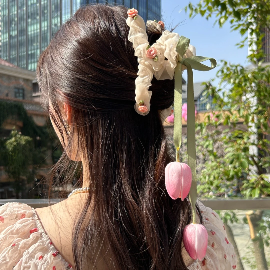 奈洱浪漫郁金香花长款流苏抓夹超仙森系甜美温柔百搭发卡头饰ins