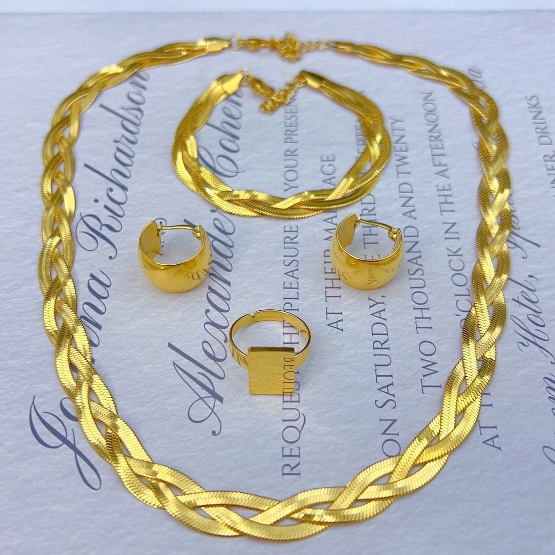 钛钢项链 伊帕尔阿依新款时尚钛钢套装 0012手工轻奢编织欧美经典