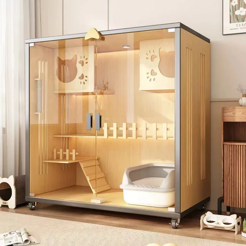 室内猫别墅豪华笼子全景猫窝封闭式猫柜别墅超大自由空间