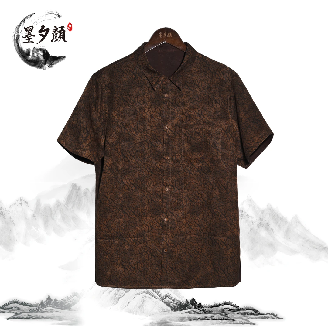 【墨夕颜】2023夏季新款桑蚕丝休闲中国风 男士大地重缎衬衫-MH-063