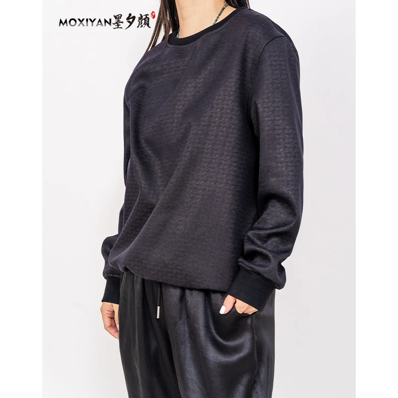 【墨夕颜】2023秋季新款桑蚕丝中国风宽松  紫色加绒卫衣-MH-111