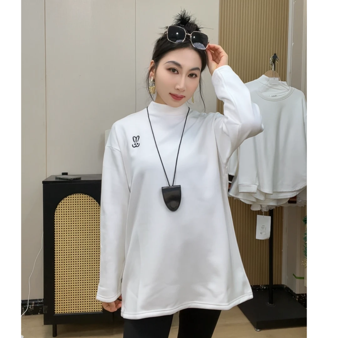白色打底衫女内搭卫衣春秋冬棉宽松百搭加绒长袖t恤中长款洋气