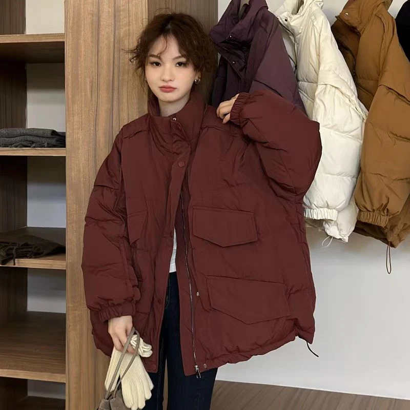 拉链口袋面包棉服2024年冬季宽松新款设计感保暖棉衣显瘦厚外套