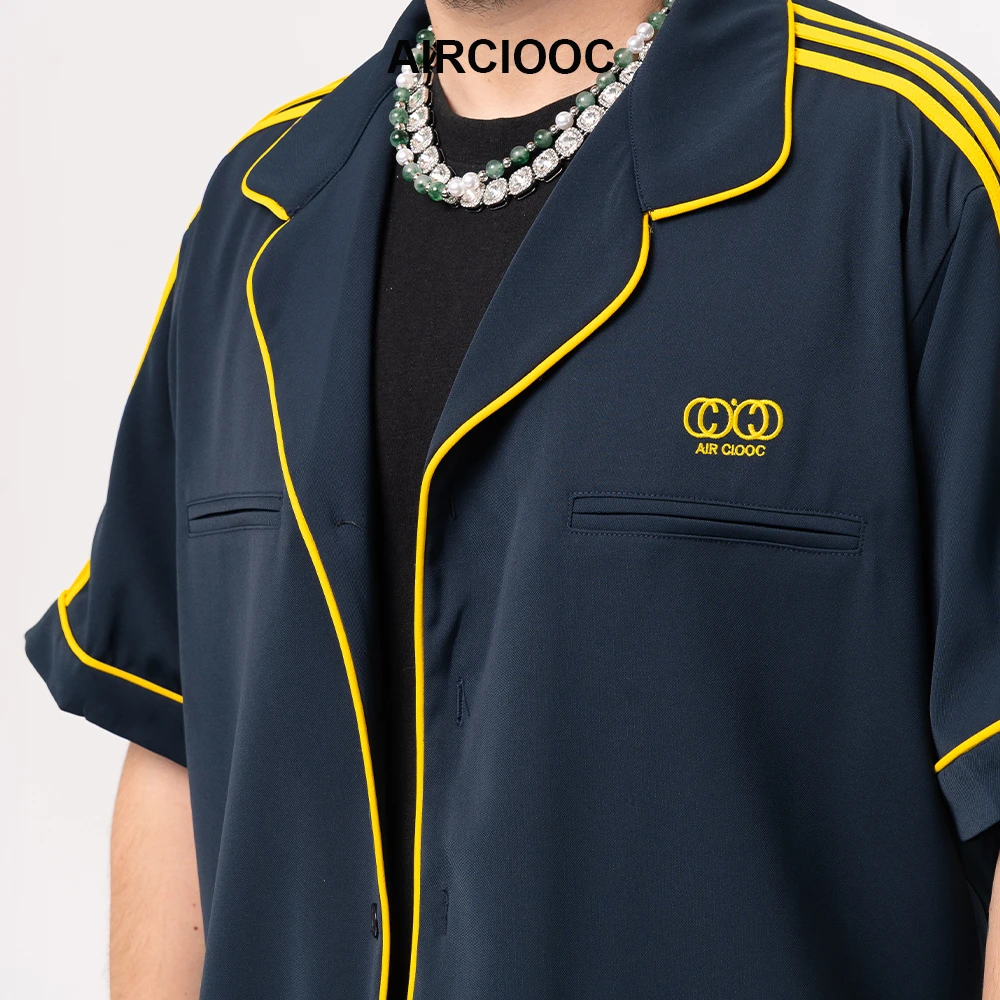 AIR CIOOC【蝉弈】美式古巴领衬衫居家睡衣秋冬季短袖男生家居服