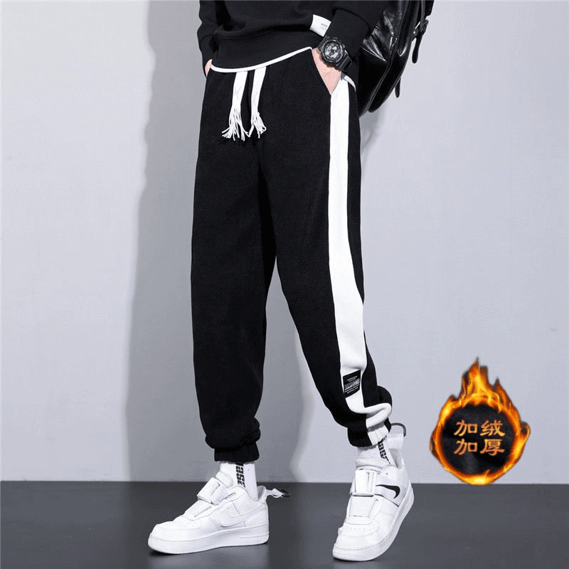 冬季加绒灯芯绒男士休闲裤运动宽松百搭潮牌高街大码抽绳束脚卫裤