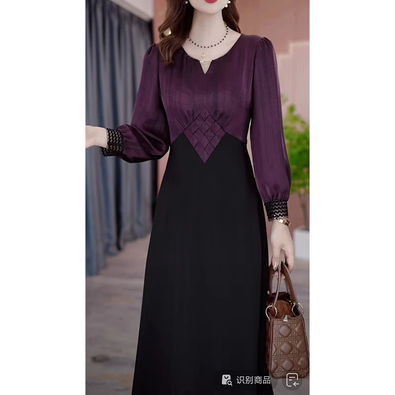 秋款连衣裙2024新款气质韩版显瘦时尚百搭收腰假两件连衣裙