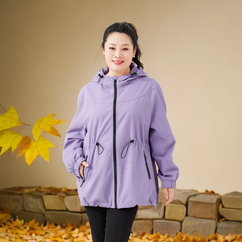 胖太太大码女装秋季新品时尚连帽设计韩紫色版休闲外套824385010