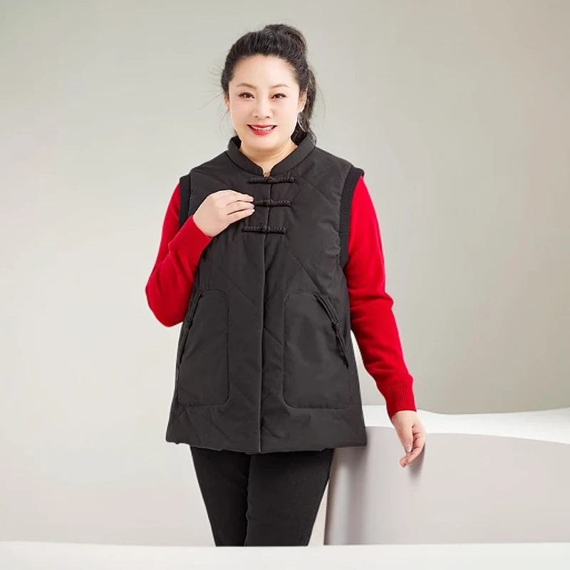 胖太太大码女装冬季新黑色中国风盘扣休闲宽松马夹短款324480210