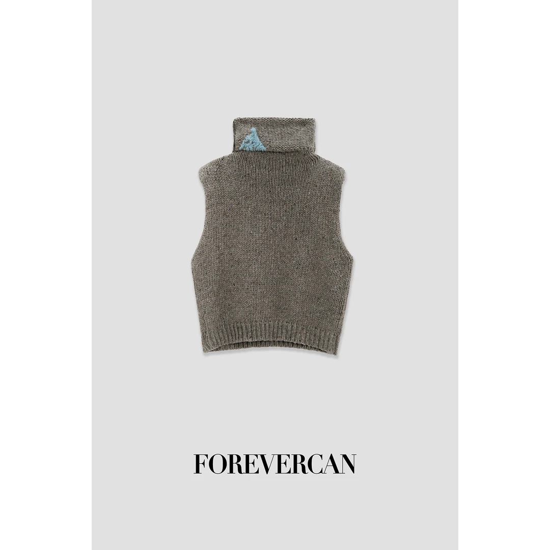 FOREVERCAN“安塔利亚”高支彩点花纱复古高领无袖背心毛衣MY4270