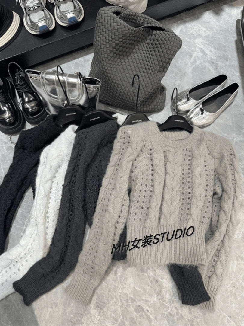 【软糯收腰带垫肩毛衣】设计感时尚网红减龄软糯百搭显瘦毛衣6802#