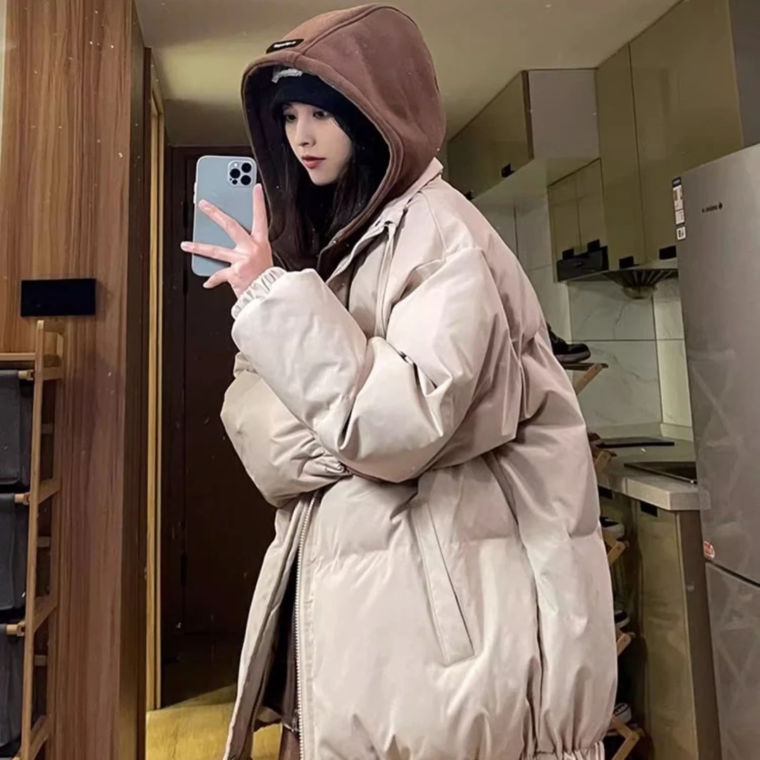 加厚美式高街oversize羽绒服女冬季新款学生假两件加厚保暖休闲复