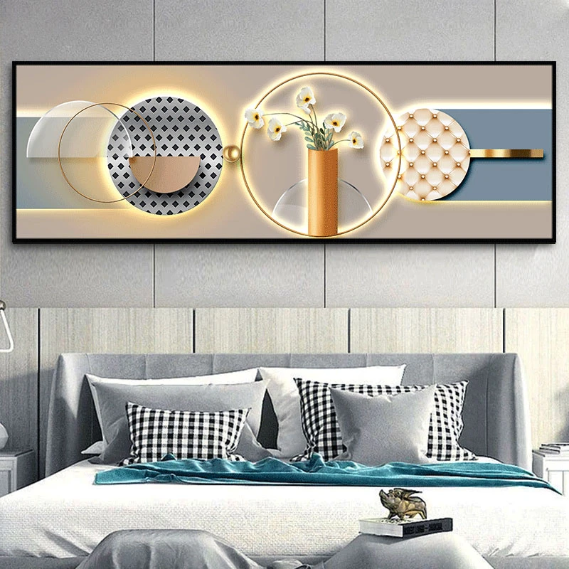 床头装饰画现代简约抽象床头自粘贴画卧室横款墙纸客厅装饰墙画