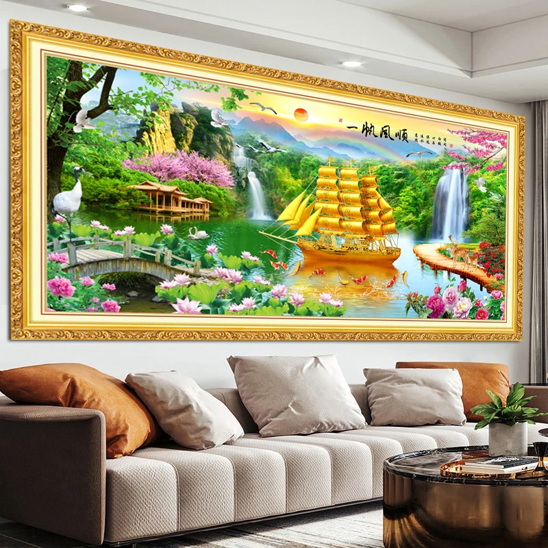 客厅沙发床头背景墙装饰画壁画墙贴纸自粘3d立体墙贴山水画风景画