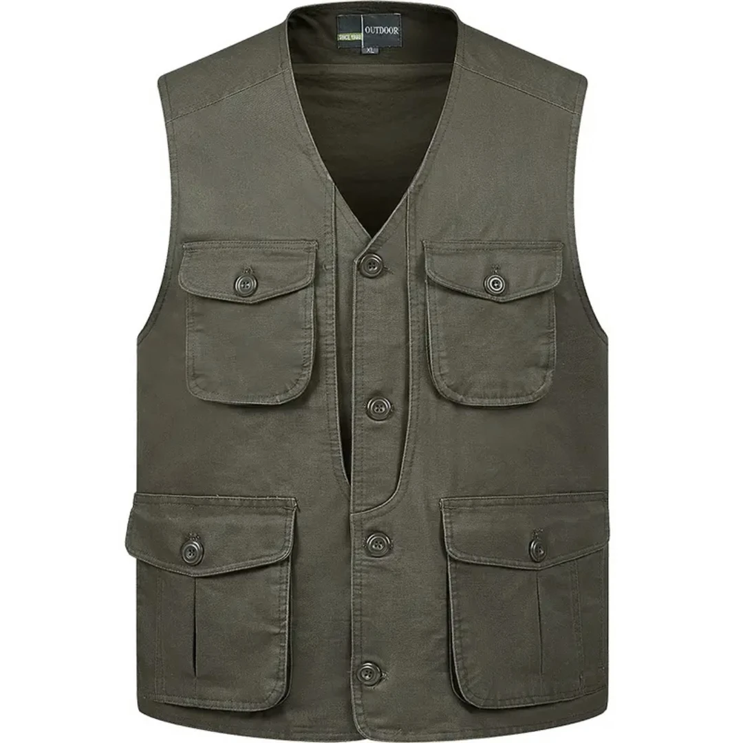 系扣款纯棉马甲，春秋多口袋男士爸爸装中老年全棉纽扣背心坎肩上