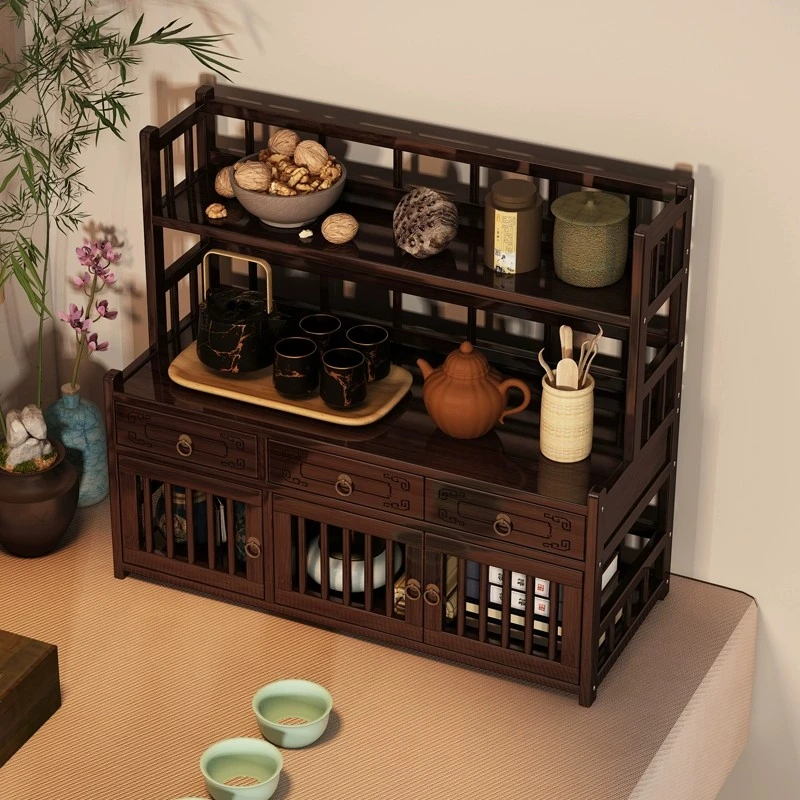 桌面博古架茶室茶桌小型茶叶收纳架子置物架非实木中式茶杯展示架