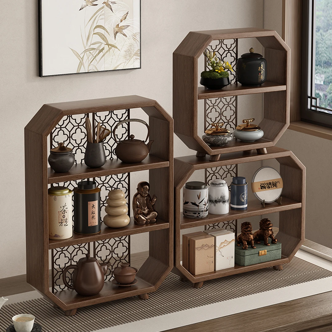 新中式置物架桌面博古架实木茶具架子小型茶桌上茶叶展示柜收纳架