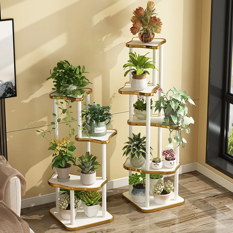 轻奢实木花架子客厅落地式简约现代花盆架多层绿萝多肉阳台置物架