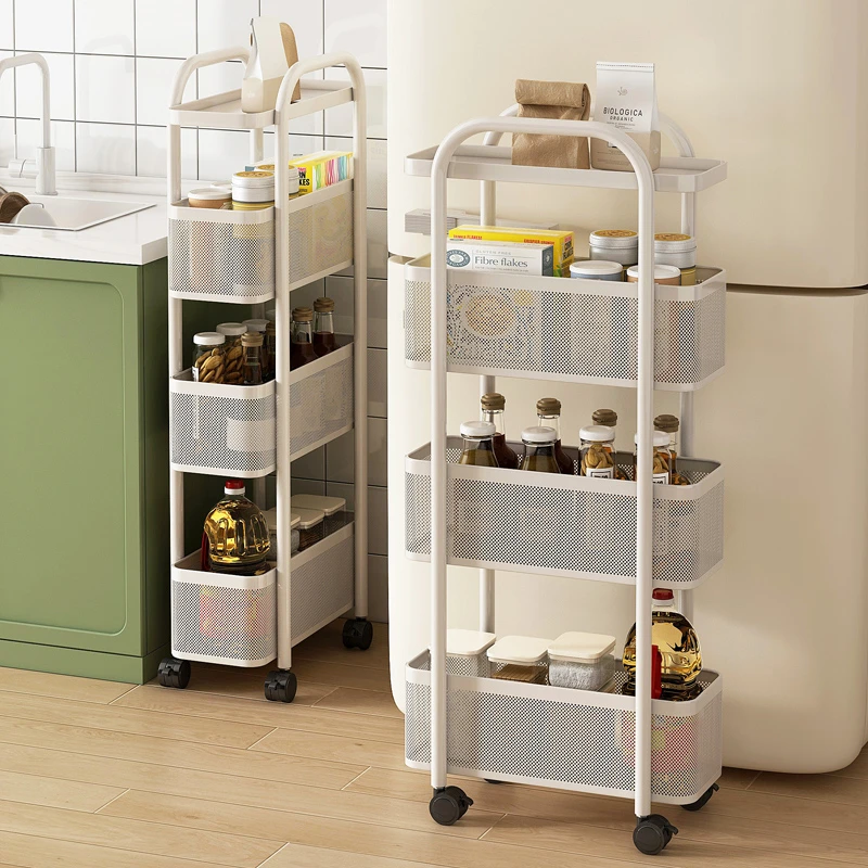 多功能厨房置物架可移动夹缝油盐酱醋调料品放置小推车多层收纳架