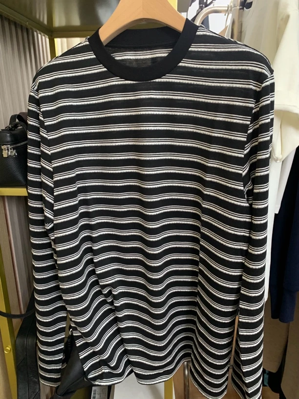 欧货时尚条纹宽松长袖T恤上衣女百搭减龄轻奢款