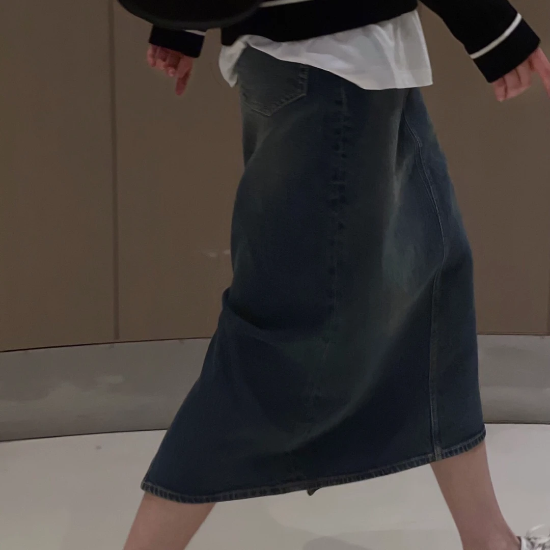复古进口土耳其开叉牛仔裙裙子显瘦半身裙高腰时尚百搭A字型百搭