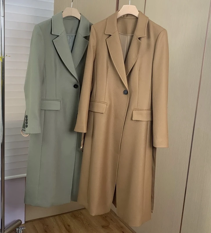 腰带羊毛长款休闲外套气质百搭中长款女士秋冬一粒扣