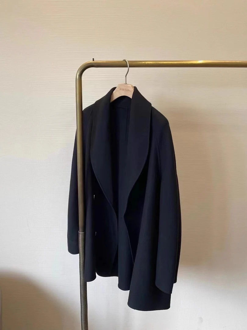 双排扣短款羊毛大衣双面呢大衣气质秋冬中长款时尚