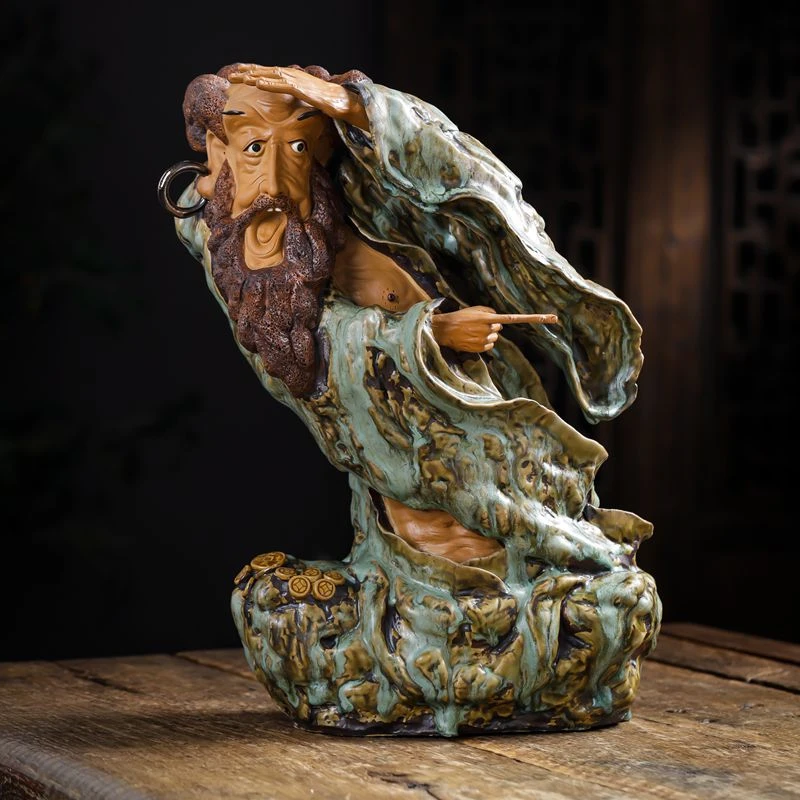 《仙人指路》石湾公仔禅意达摩摆件陶瓷手工中式客厅玄关茶室装饰品