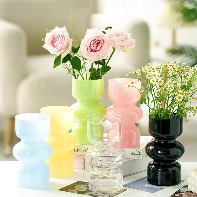 法式中古玻璃花瓶居家桌面摆件客厅透明插花水培鲜花高级感装饰品