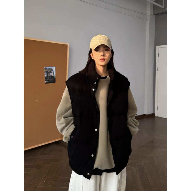 冬季复古90白鸭绒羽绒马甲男女同款潮牌宽松灯芯绒加厚无袖外套