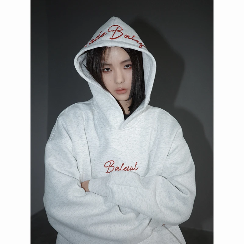 美式复古慵懒高街字母刺绣连帽卫衣休闲宽松百搭潮流情侣帽衫