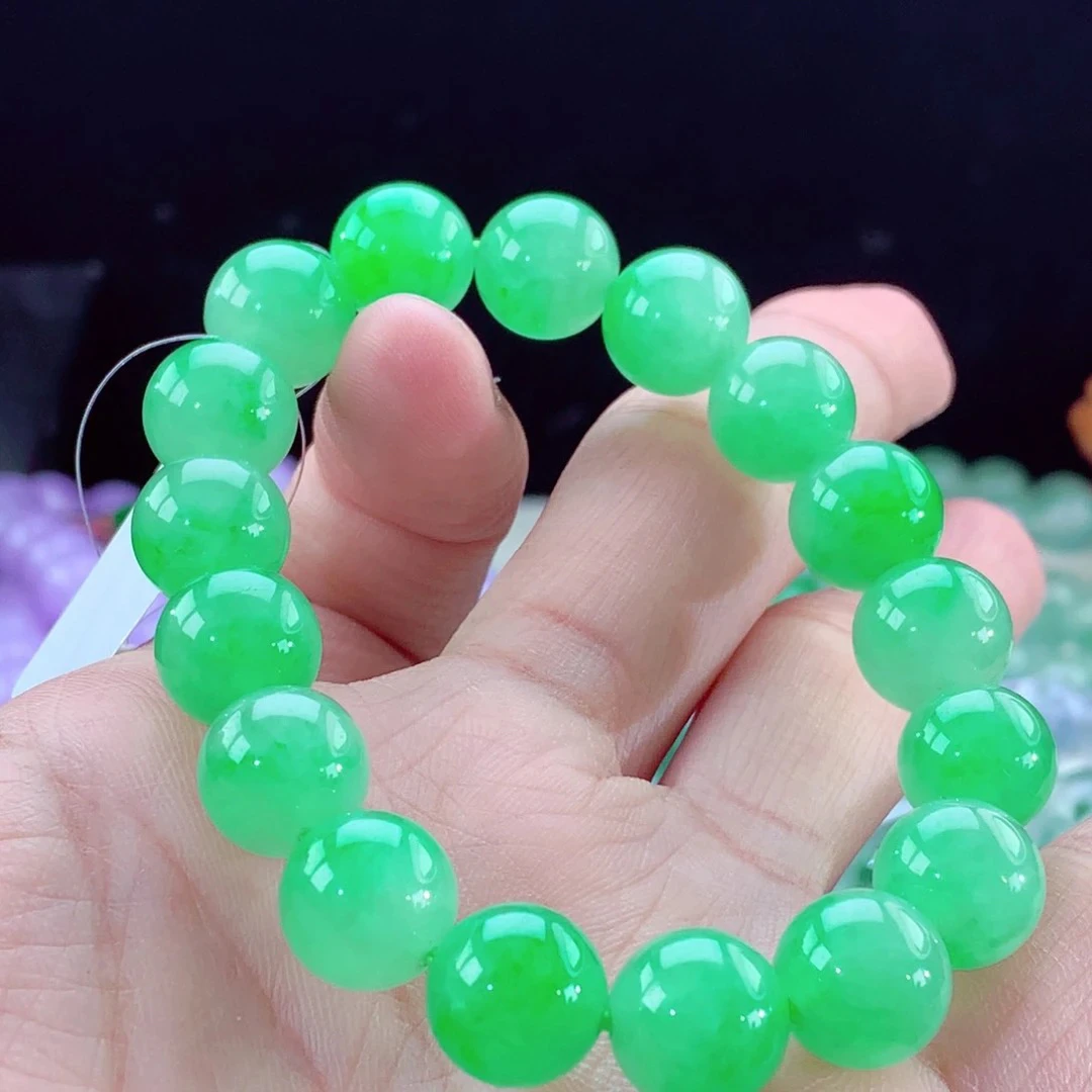 至尊木那｜传承典藏系列老坑高品质缅甸天然A货翡翠金丝飘阳绿手串