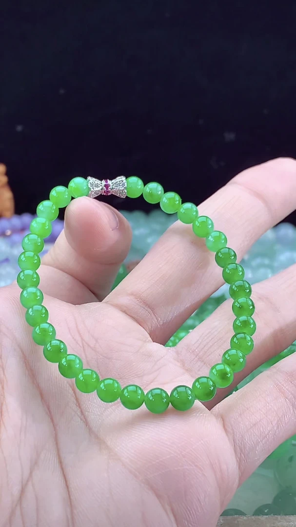 四会源头珠链世家一缅甸天然翡翠A货高端高品质冰绿满绿阳绿手串