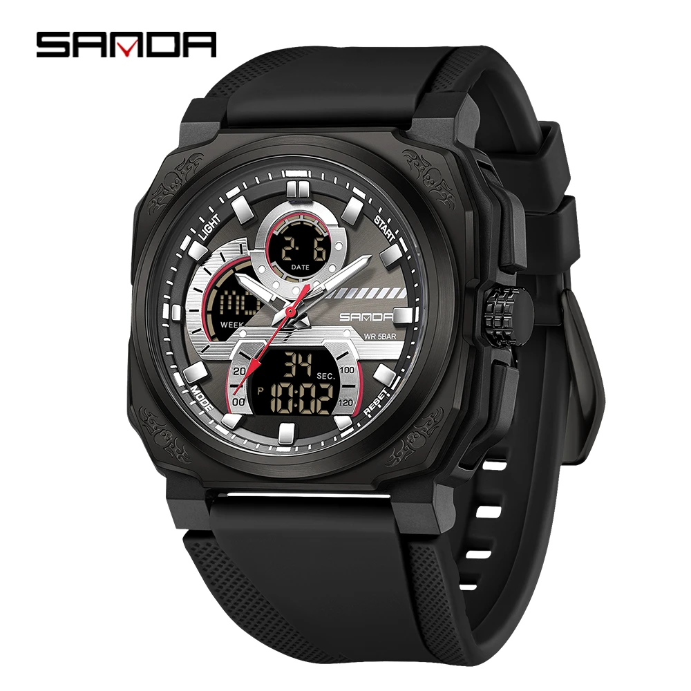 2025年新款男士个性高档手表多功能夜光防水学生运动潮流时尚黑色