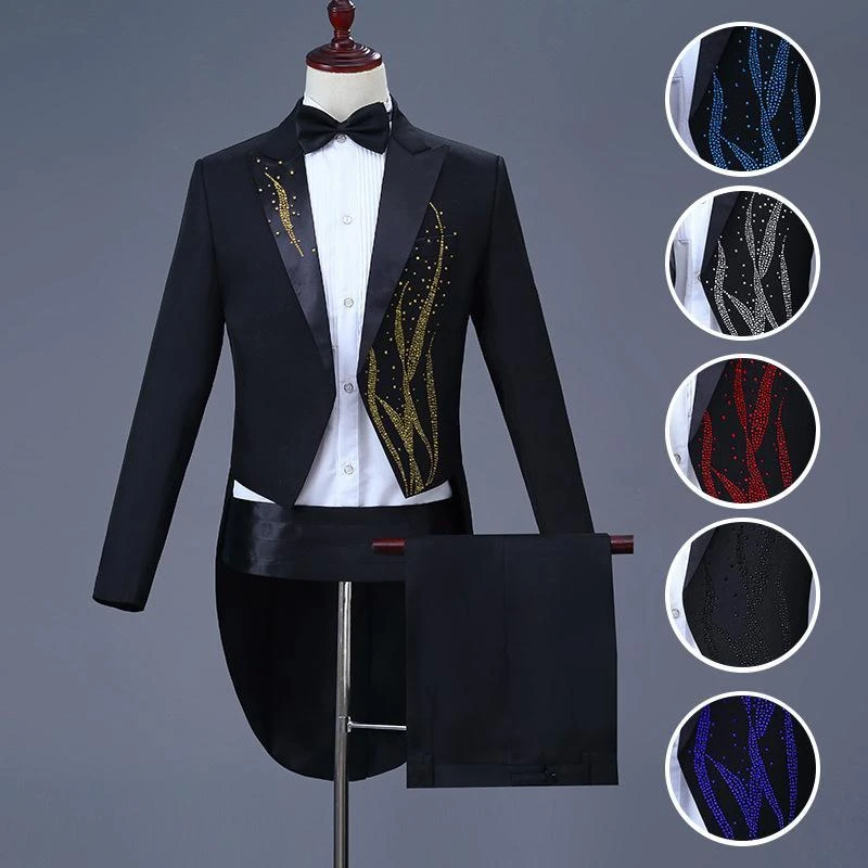 新款男士燕尾服单排扣修身舞台表演演出服主持司仪歌手大合唱套装