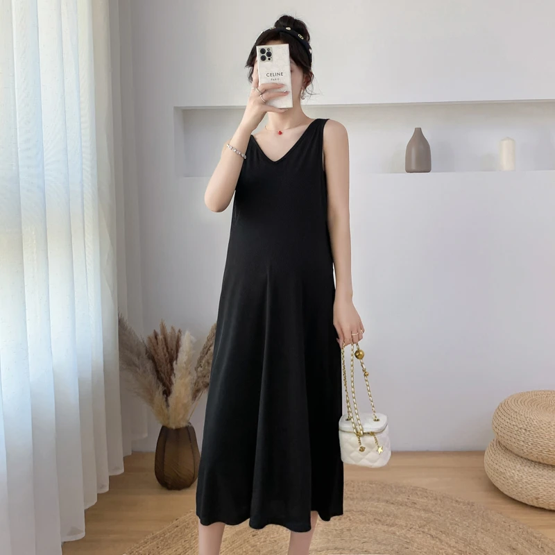 大码孕妇夏季连衣裙新款针织纯色宽松舒适显瘦冰丝孕妇裙子200斤