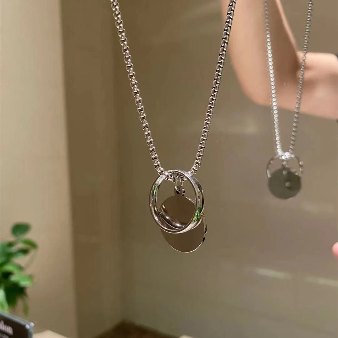 情侣款圆牌戒指钛钢项链潮流饰品
