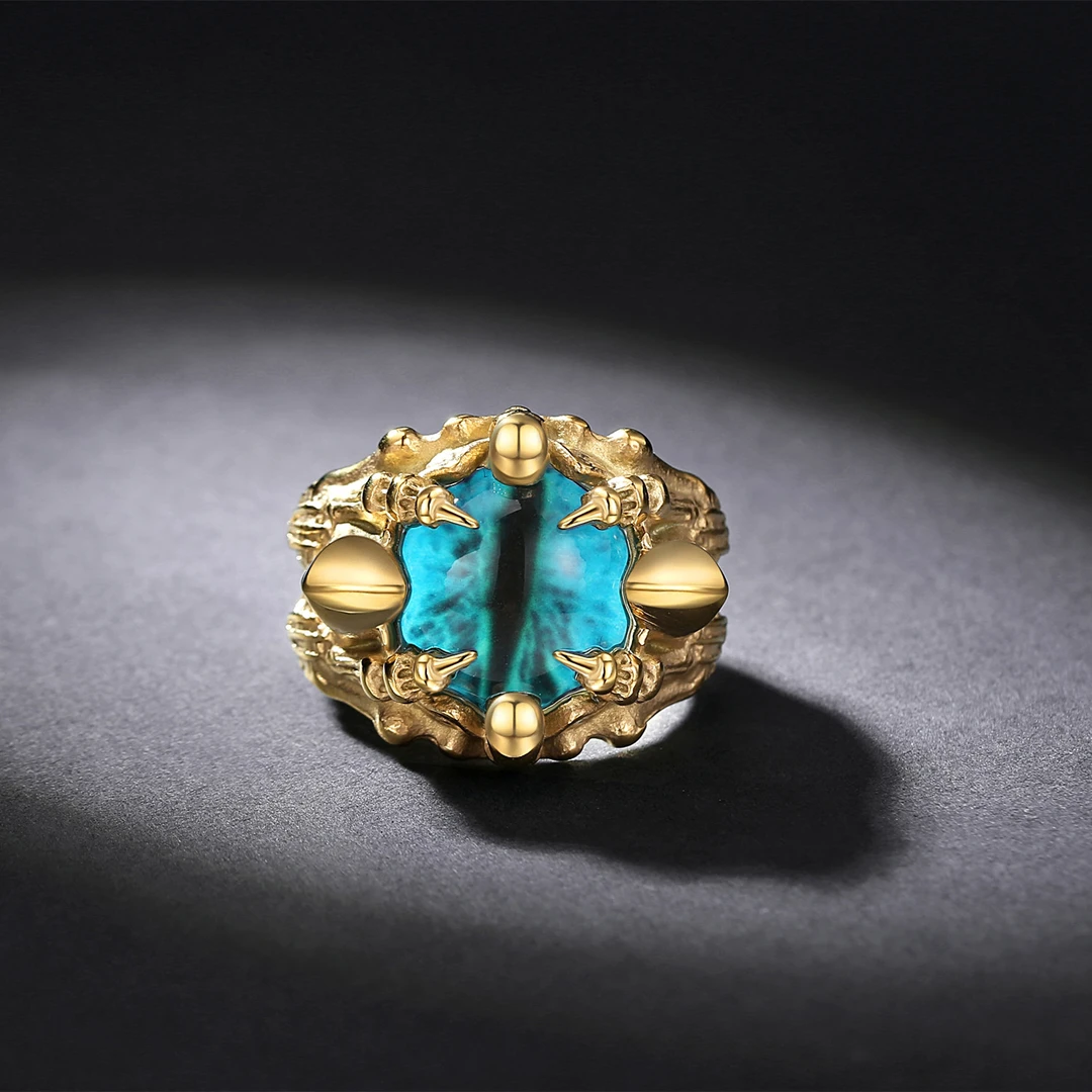 恶魔之眼戒指钛钢镀金镶嵌手工制作金色古风重工