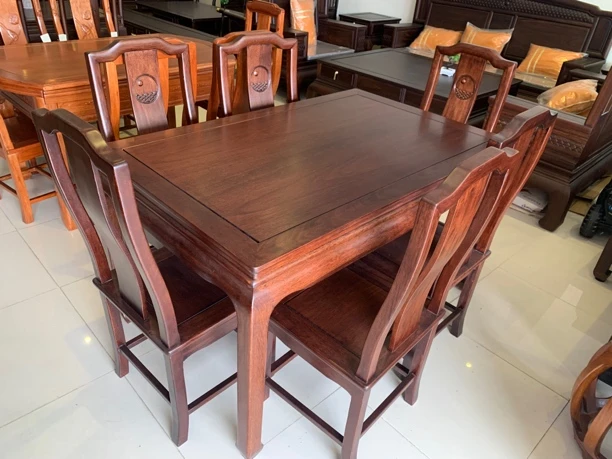 家具餐桌圆桌餐桌新中式拉伸台方形餐桌椅金H梨胡桃色古典家用