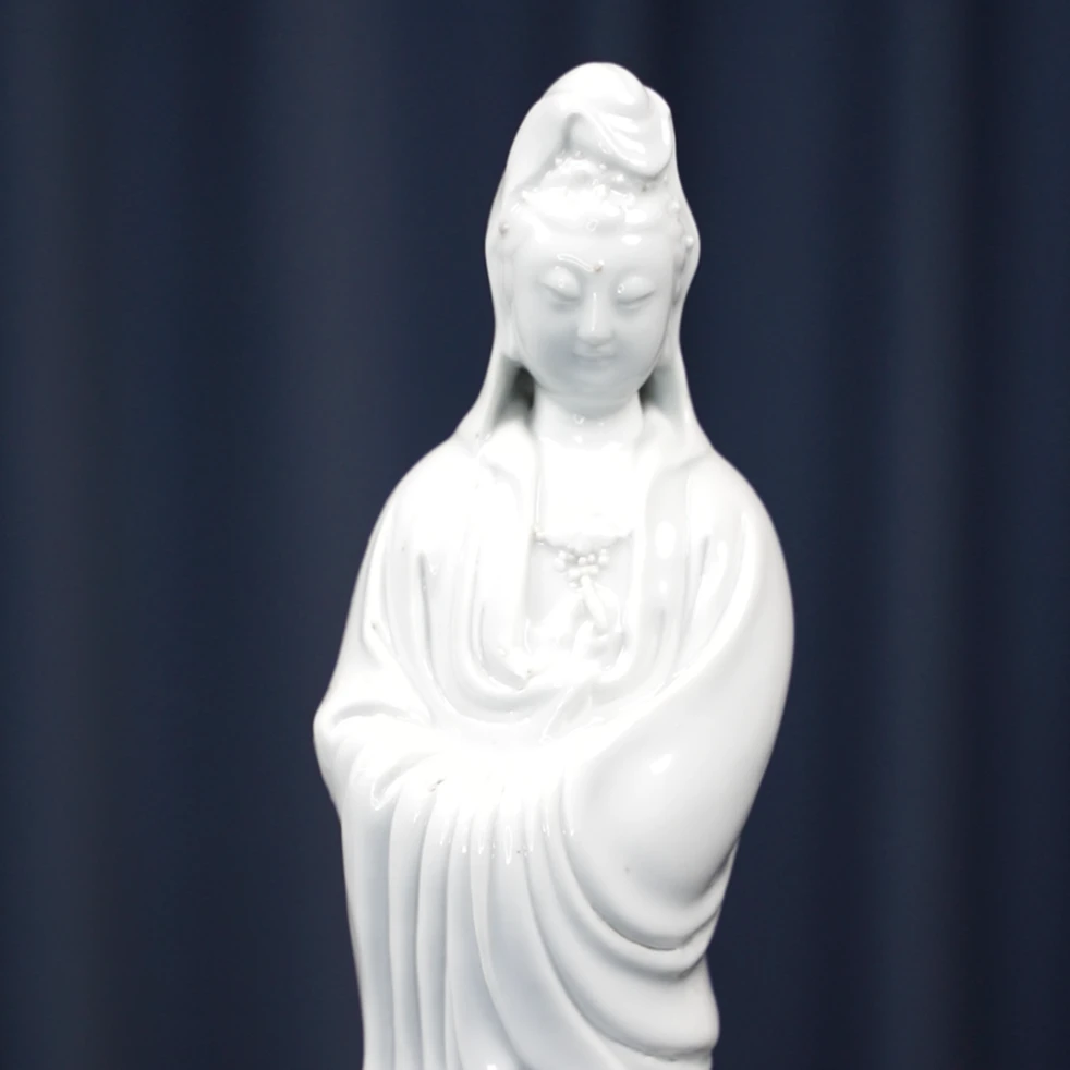 甲50465 清中期德化窑白釉南海观音 背后侧两条冲线4-7厘米 真品