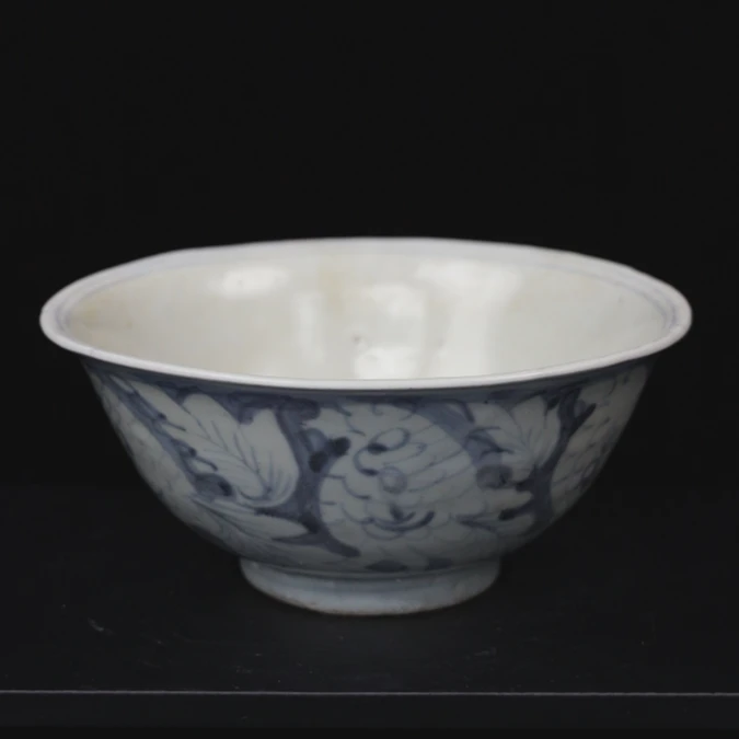 甲18920 明代晚期青花龙纹大碗 底足有先天缩釉 鉴定古代