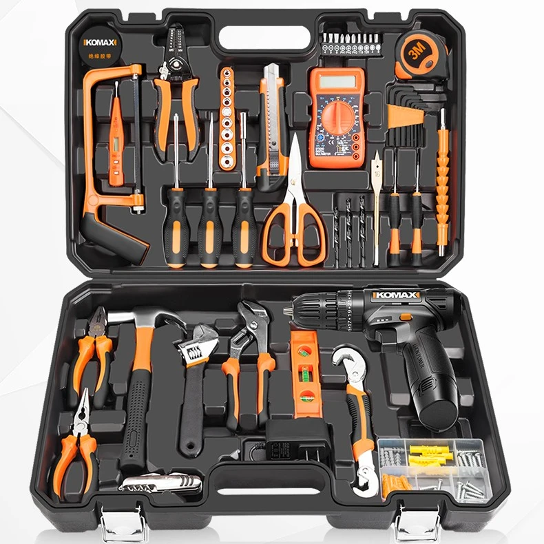 德国KOMAX家用工具箱套装充电式锂电电钻冲击钻多功能电工木工维