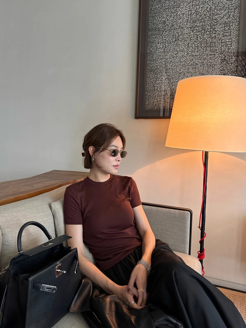 YANGLE_羊毛打底衫女修身正肩2025年春季新款圆领纯色内搭打底T恤