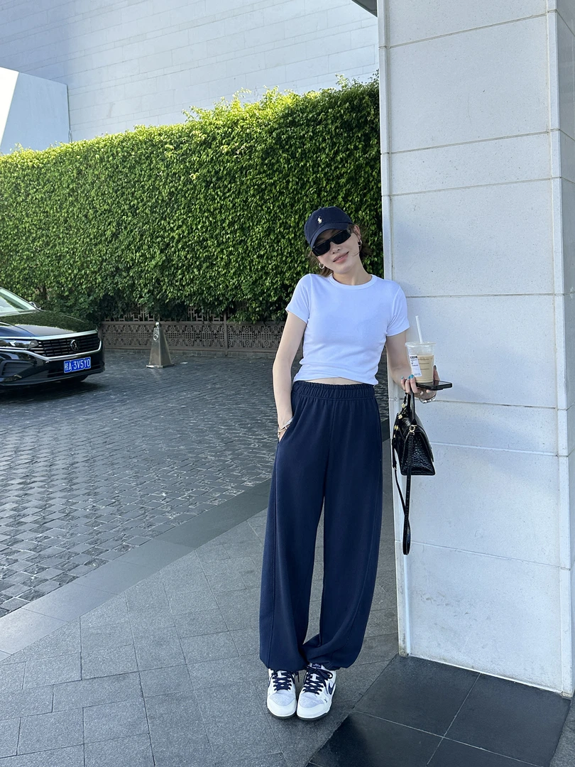 YANGLE_短袖女t恤夏2025新款纯色短款设计感显瘦遮肉正肩白色上衣