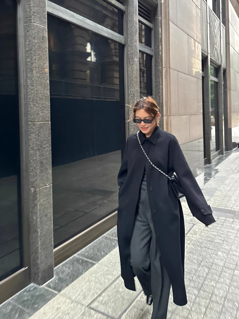 YANGLE_双面羊毛大衣女长款高级感2025新款冬季气质廓形毛呢外套