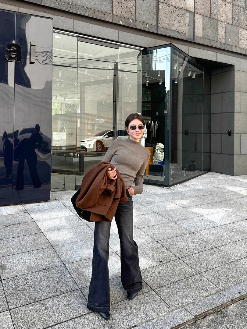 YANGLE_微喇牛仔裤女丹宁宽松高腰显瘦2025年春季新款拖地阔腿裤